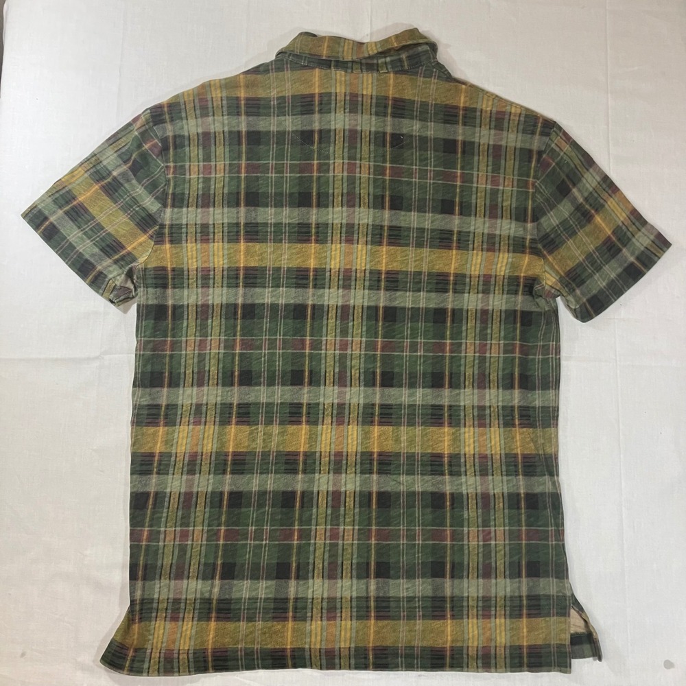 Polo Ralph Lauren Mens Medium Green Plaid Slub Cotton Short Sleeve Polo Shirt - Picture 5 of 6